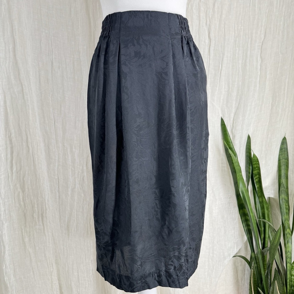 Vtg Silk Floral Jacquard Skirt Size 6 90s Minimalist Whimsigoth Dark Academia